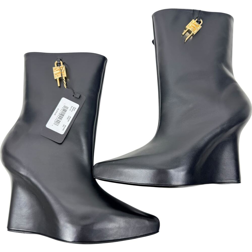 New Givenchy Shark Lock Wedge Platform Ankle Boots Black Size 41 - Picture 7 of 11